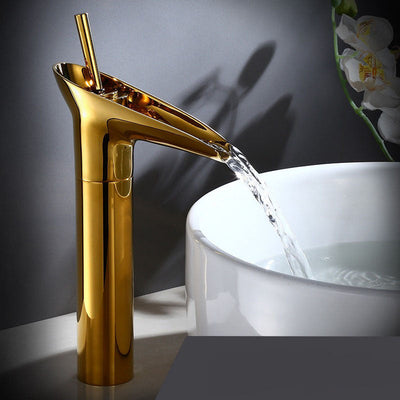 Antique Brass Waterfall Bathroom Sink Faucet