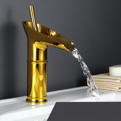 Antique Brass Waterfall Bathroom Sink Faucet