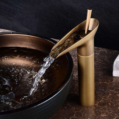 Antique Brass Waterfall Bathroom Sink Faucet