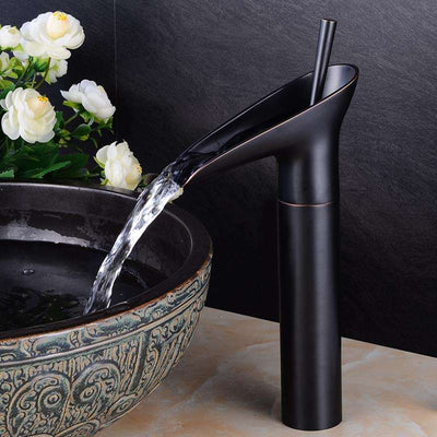 Antique Brass Waterfall Bathroom Sink Faucet