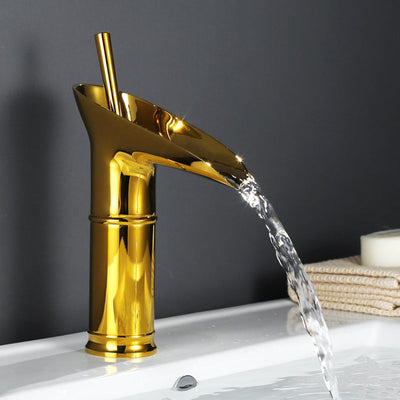 Antique Brass Waterfall Bathroom Sink Faucet