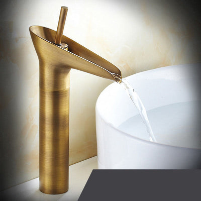 Antique Brass Waterfall Bathroom Sink Faucet