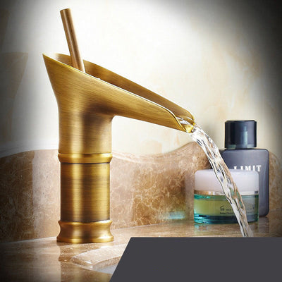 Antique Brass Waterfall Bathroom Sink Faucet