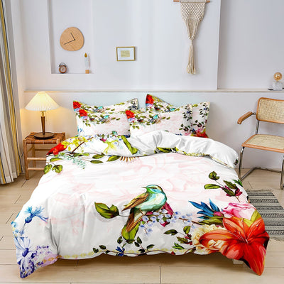 Luxury Cotton Floral and Bird Duvet Cover Set