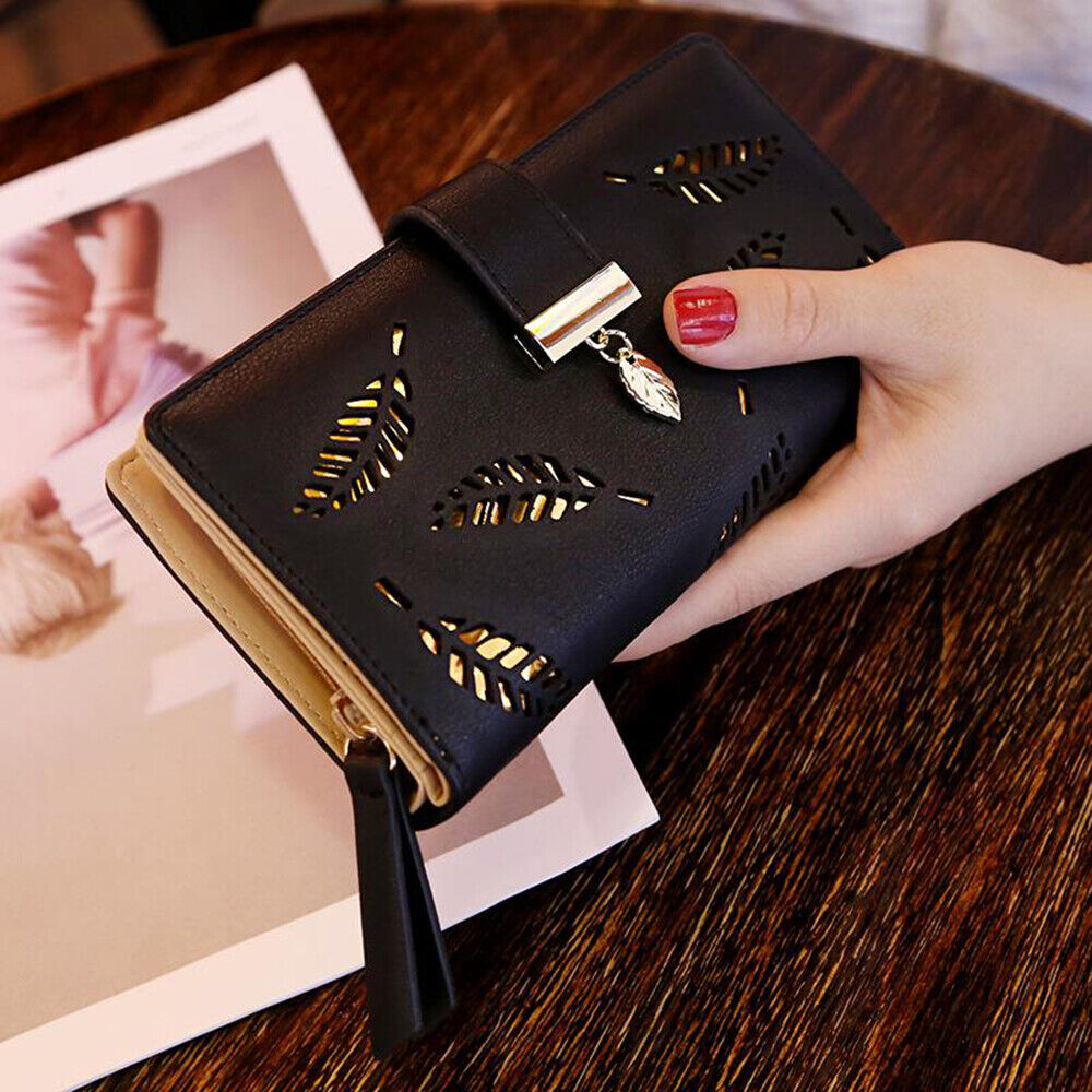 GoldenLeaf PU Leather Wallet with Leaf Charm Design