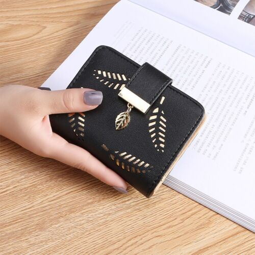 GoldenLeaf PU Leather Wallet with Leaf Charm Design