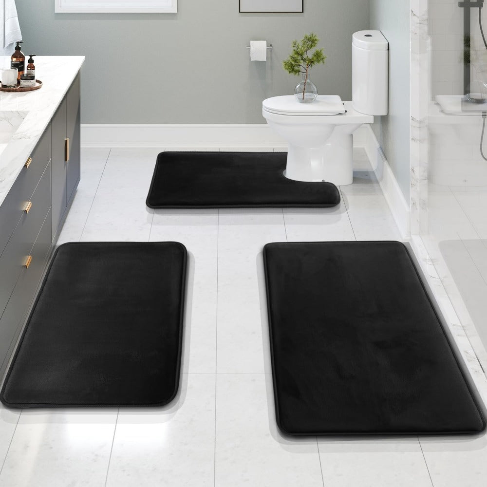 Velvet Memory Foam Bath Mat Set – Non-Slip & Quick-Dry (3 Pieces)