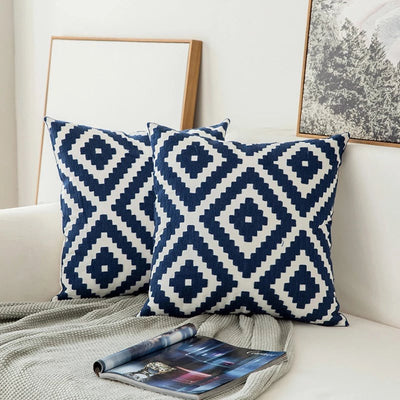 Blue Embroidered Decorative Pillow Cover