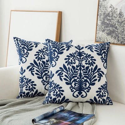 Blue Embroidered Decorative Pillow Cover