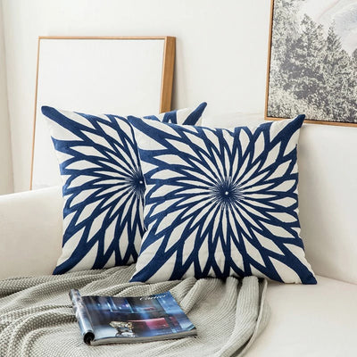 Blue Embroidered Decorative Pillow Cover