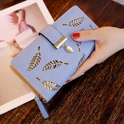 GoldenLeaf PU Leather Wallet with Leaf Charm Design