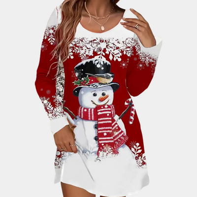 Women’s Cheerful Christmas Dress with Festive Print