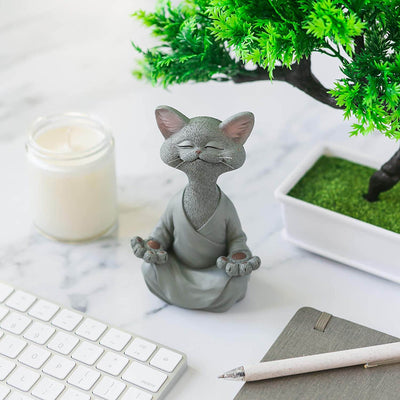 Buddha Cat Figurine – Zen Garden Decoration
