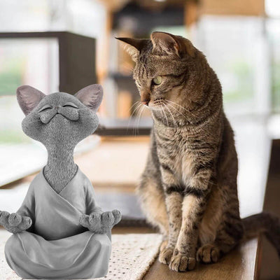 Buddha Cat Figurine – Zen Garden Decoration