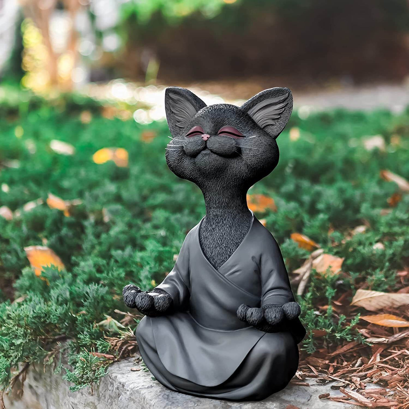 Buddha Cat Figurine – Zen Garden Decoration
