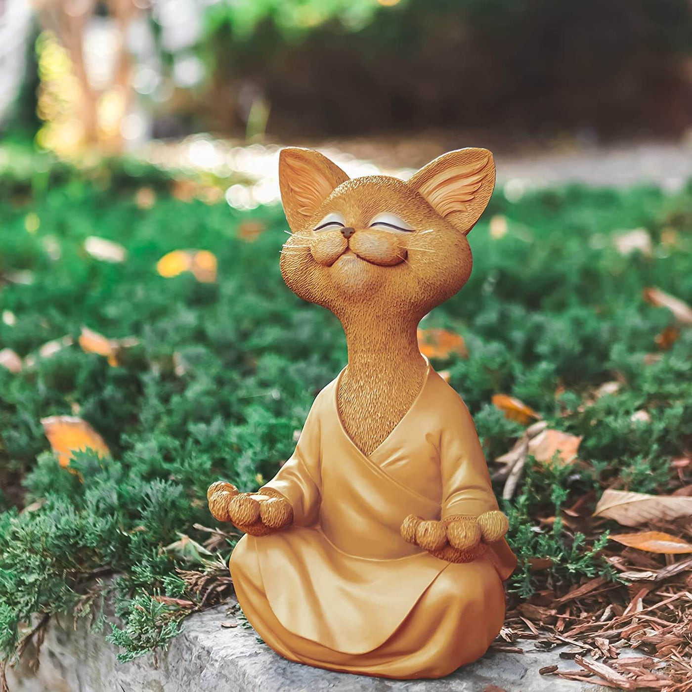 Buddha Cat Figurine – Zen Garden Decoration