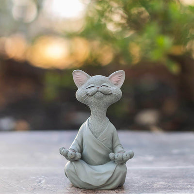 Buddha Cat Figurine – Zen Garden Decoration