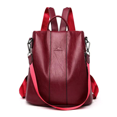 Women's PU Leather Laptop Backpack with Zippers