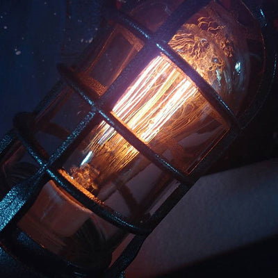 Steampunk Rocket Table Lamp with Flame Light
