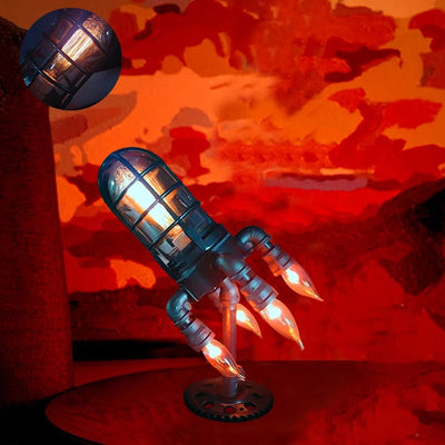 Steampunk Rocket Table Lamp with Flame Light