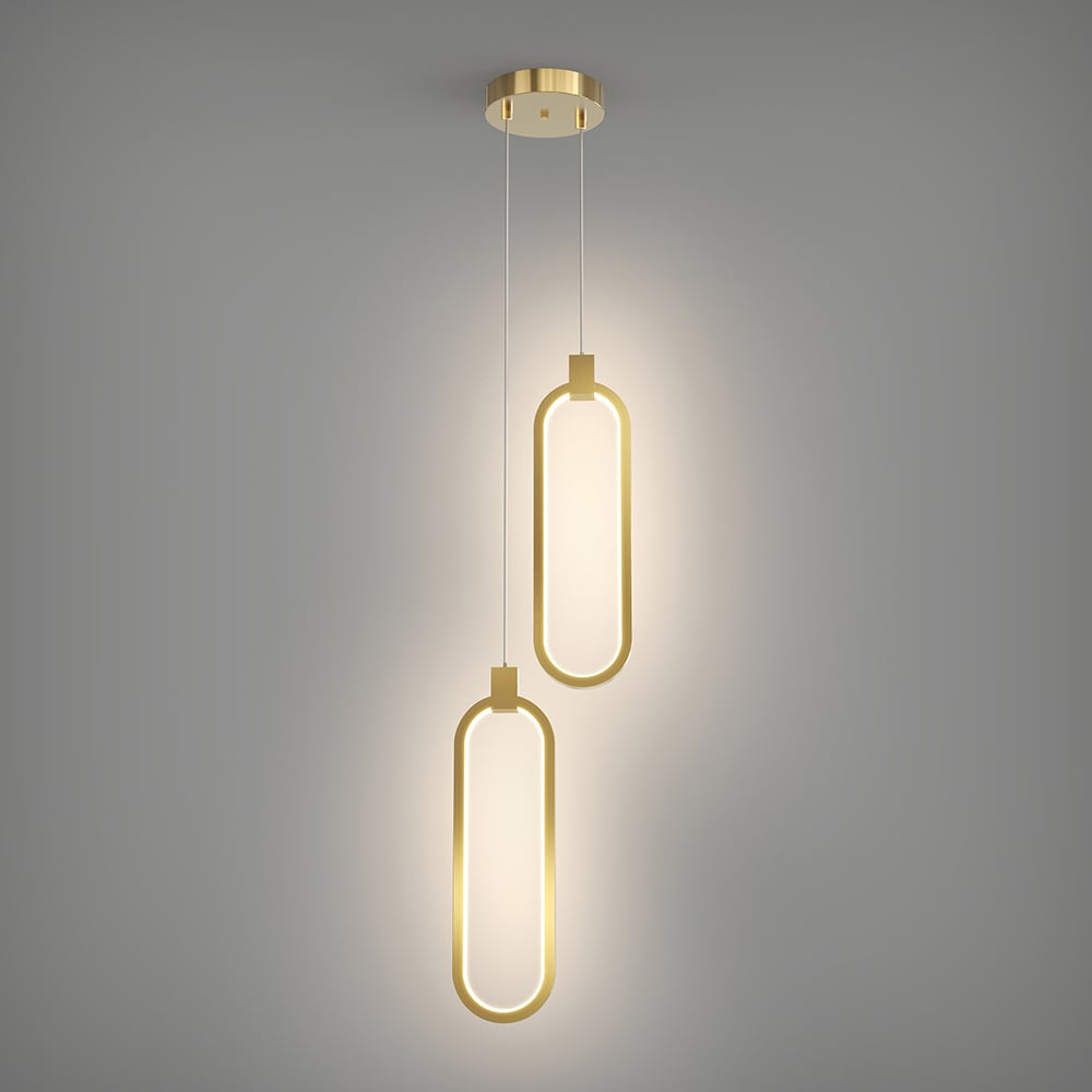 BrassGlow – Double Ring Gold Pendant Lamp (Adjustable Height)