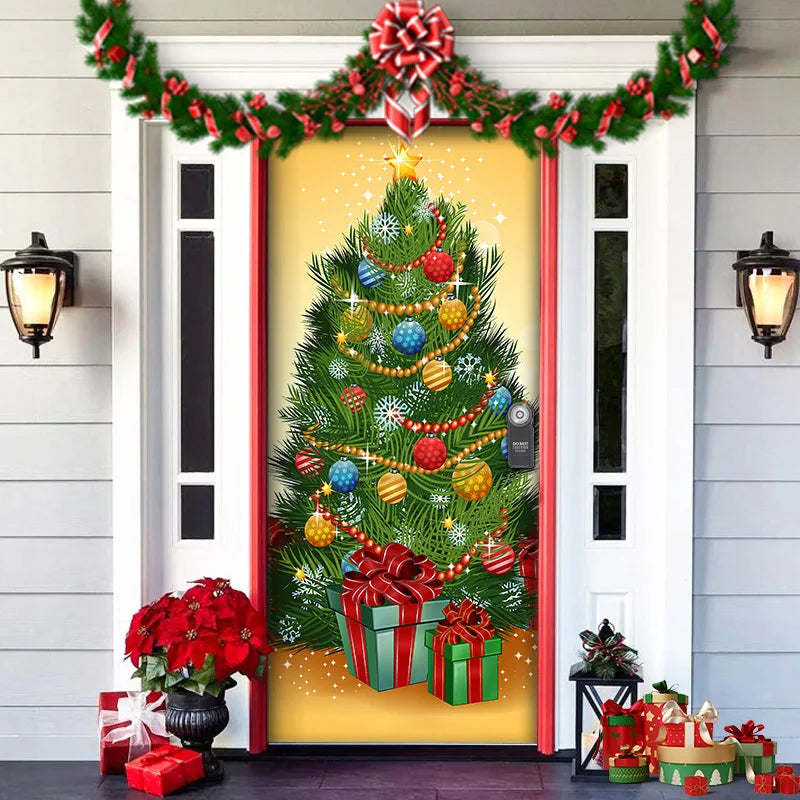 Christmas Door Decoration MerryDoor Holiday Welcome Cover