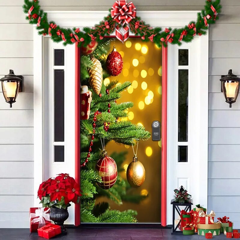 Christmas Door Decoration MerryDoor Holiday Welcome Cover