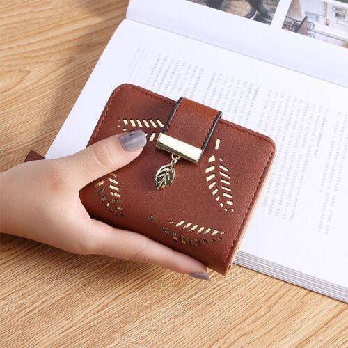 GoldenLeaf PU Leather Wallet with Leaf Charm Design