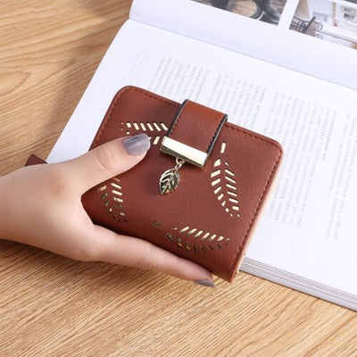 GoldenLeaf PU Leather Wallet with Leaf Charm Design