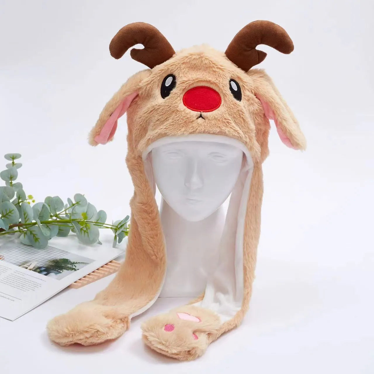 BunnyBounce Plush Hat with Moving Ears for Kids & Adults