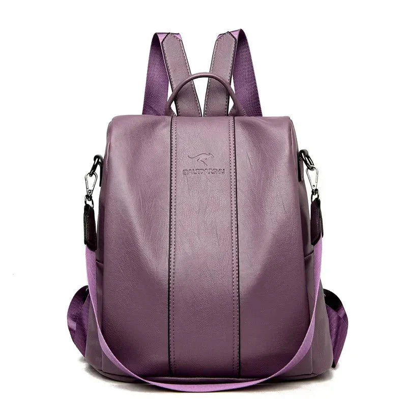 Women's PU Leather Laptop Backpack with Zippers