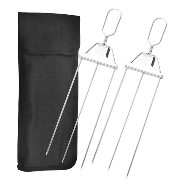 Stainless Steel 3-Prong BBQ Grill Skewers