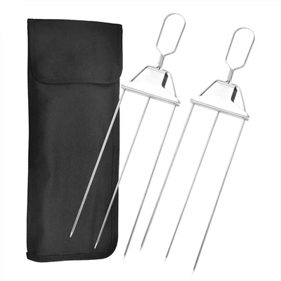 Stainless Steel 3-Prong BBQ Grill Skewers