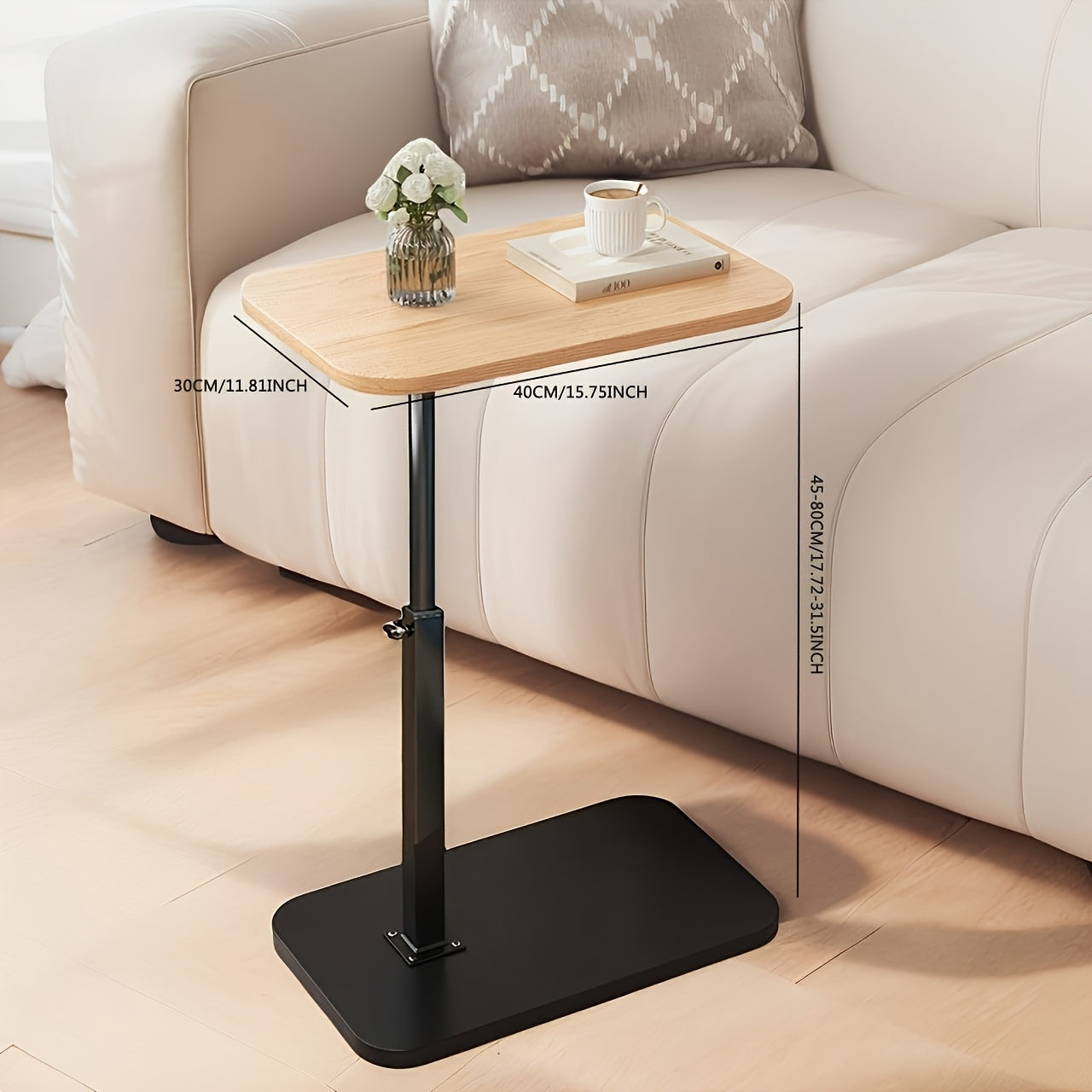 Adjustable Side Table – Wood & Metal for Couch or Bed