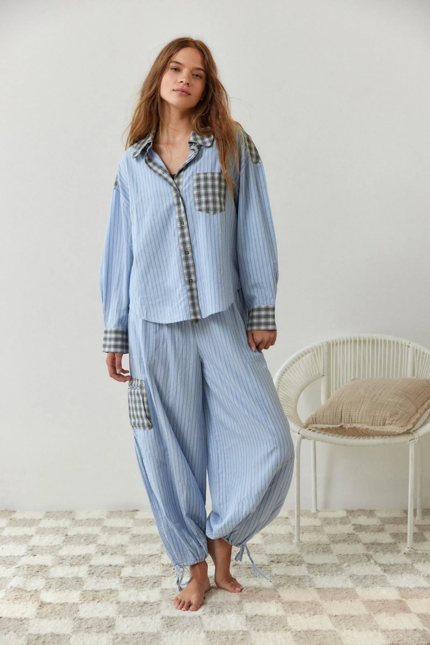 Women’s Two-Piece Pajama Set with Drawstring Trousers