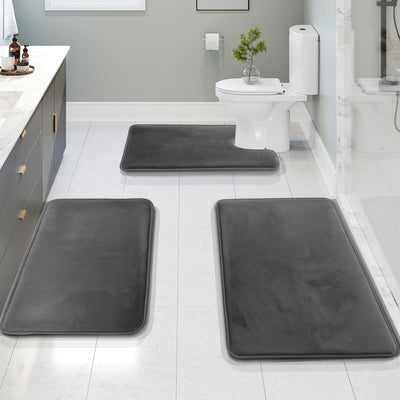 Velvet Memory Foam Bath Mat Set – Non-Slip & Quick-Dry (3 Pieces)