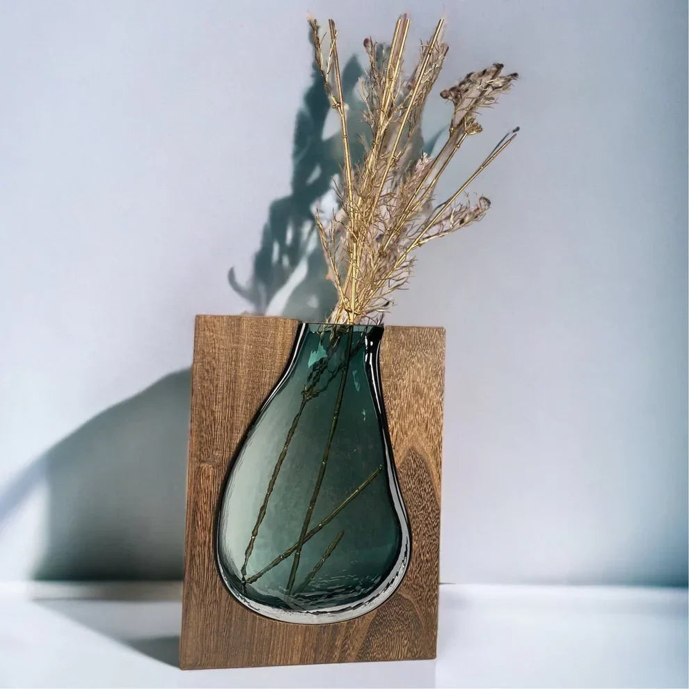 Scandinavian Glass Vase with Wooden Accent for Modern Interiors