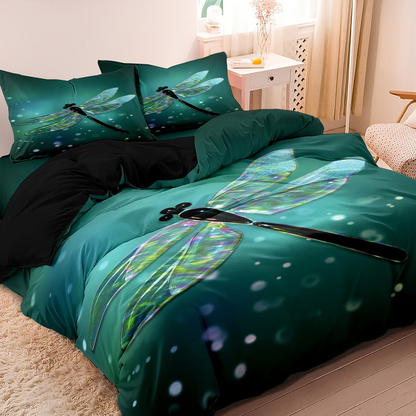 Luxury Cotton Satin Dragonfly Bedding Set