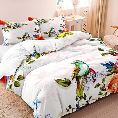 Luxury Cotton Floral and Bird Duvet Cover Set