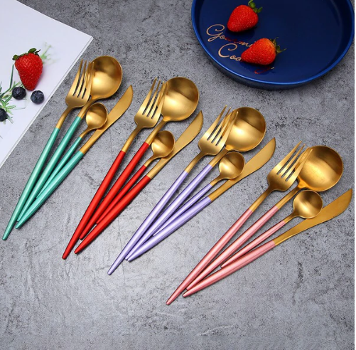 24-Piece Stainless Steel Gold Silver Cutlery Set