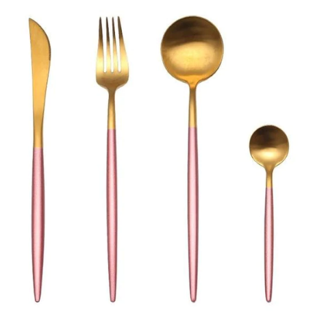 24-Piece Stainless Steel Gold Silver Cutlery Set