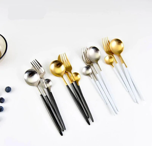 24-Piece Stainless Steel Gold Silver Cutlery Set