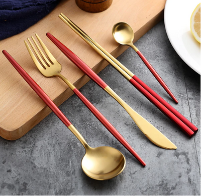 24-Piece Stainless Steel Gold Silver Cutlery Set