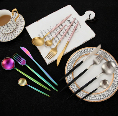 24-Piece Stainless Steel Gold Silver Cutlery Set