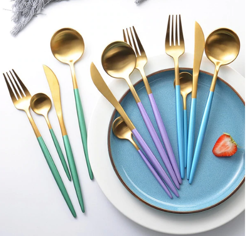 24-Piece Stainless Steel Gold Silver Cutlery Set