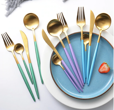 24-Piece Stainless Steel Gold Silver Cutlery Set