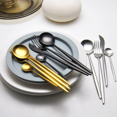 24-Piece Stainless Steel Gold Silver Cutlery Set