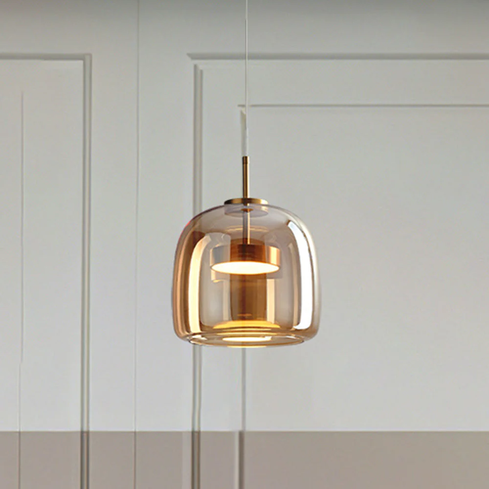 AmberGlow Vintage LED Pendant Light – Gold & Glass