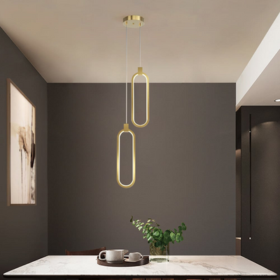 BrassGlow – Double Ring Gold Pendant Lamp (Adjustable Height)