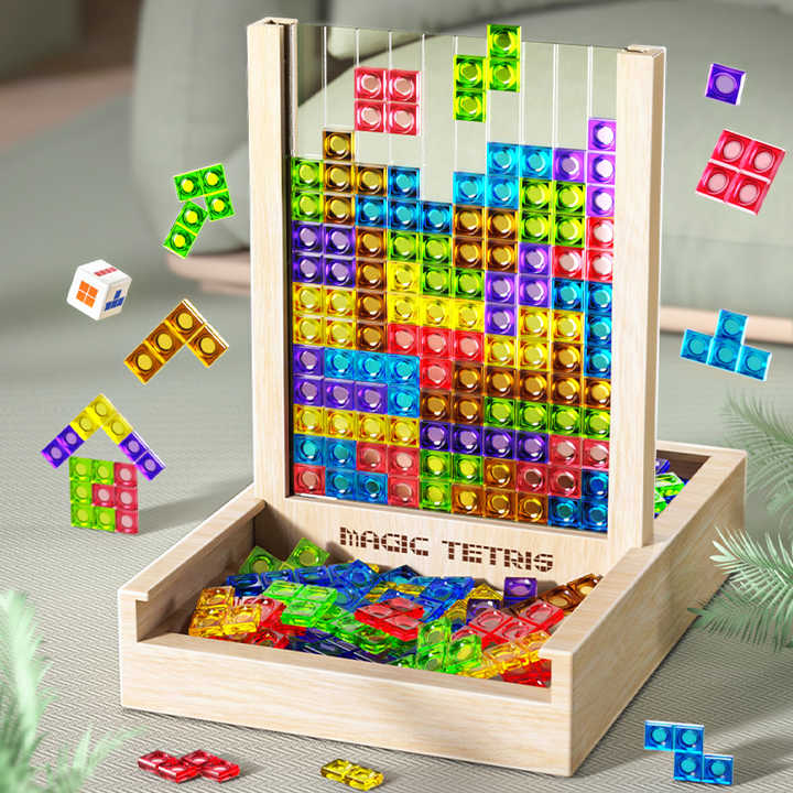 Wooden Tetris Puzzle Board Game for Kids and Adults